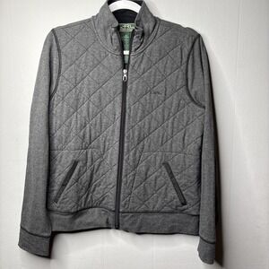 Women's Lauren Ralph Lauren Quilted Full Zip Jacket, Large Gray